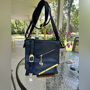 MKC by Mia.k Collection - Jasmine  BLUE Leather Crossbody Bag with Gold Accents